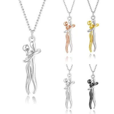 Fashion Couple Jewelry Necklace Stainless Steel Matching Men and Women Couple love Hug Pendant Necklace for Couple Lovers