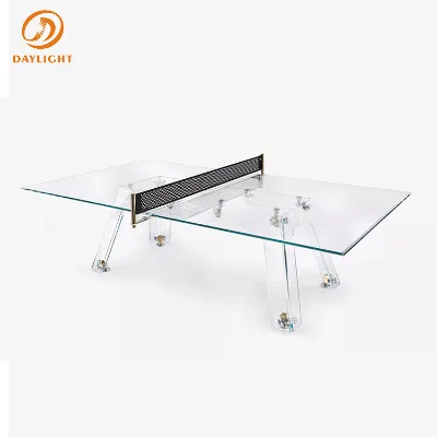 Europe High Quality Commercial Tempered Glass Table Tennis Tables Modern Luxury Crystal 7 Feet 8 Feet 9 Feet Ping Pong Table