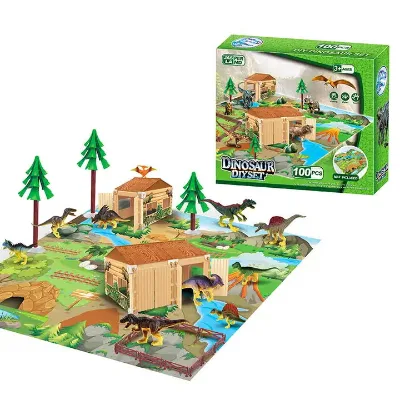 Educational Plastic Animals Set Realistic Play Dinosaur World Toys Figure With Activity Play Mat