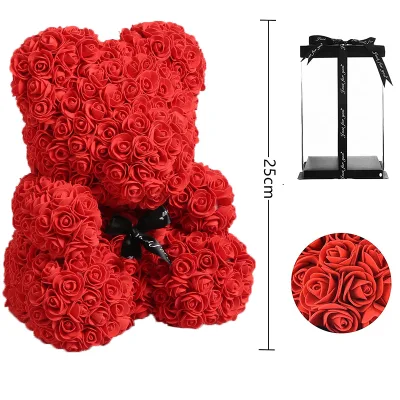 DIY 25cm Teddy Rose Bear Artificial PE Flower Bear Rose Valentine's Day Supplies for Girlfriend Women Wife Mother's Day Gifts