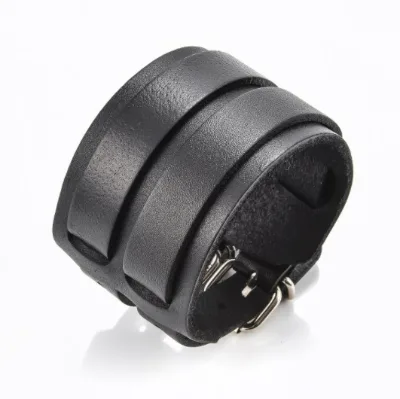 Vintage adjustable genuine wide leather metal buckle With Leather Wrapped leather bracelets for men jewelry
