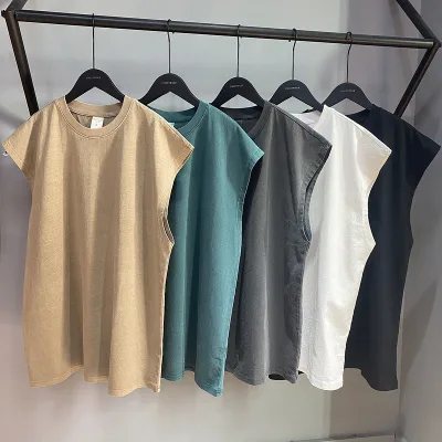 High Street Fashion Brand Men's Casual Sleeveless Tank Tops Short-Sleeved T-Shirt Knitted Wash Dyeing Old Waistcoat Vest