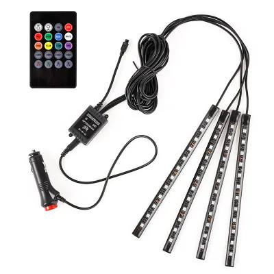 Car Sole Ambience Light One Drag Four LED Atmosphere Light Colorful Voice Control Remote Control RGB Music Rhythm Lamp