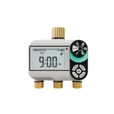 3 Zone Hose Timer with Brass Inlet & Outlet 3 Independent Watering Plans for Different Watering Area Large LCD Display
