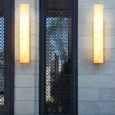 Luxury Brass Decoration Nordic Industrial Modern Marble Alabaster LED Wall Sconces Lamps for Bedroom Living Room Long Wall Light