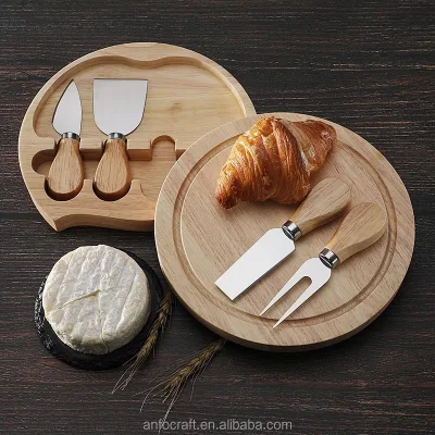 Cheese Board Set With 4 Knives and Cutting Board Wooden Cheese and Platter Cutting Serving Plate Tray Best for Housewarming