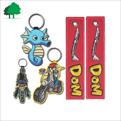 Double Sided Embroidered Keychain Custom Woven Patch Key Holder OEM ODM Manufacturer Outdoor Gear Backpack Pendant