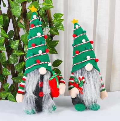 New Green Christmas Santa Plush Gnome Swedish Doll for Christmas Indoor Outdoor Tree Window Decors Ornaments