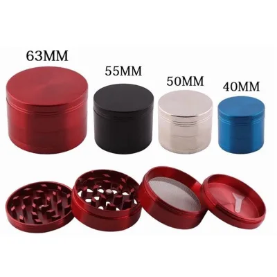 Custom Metal Herb Grinder Engraved Logo Zinc Alloy Spice Grinder 4 Layers Round Manual Flower Tobacco Grinder 40mm 50mm 63mm
