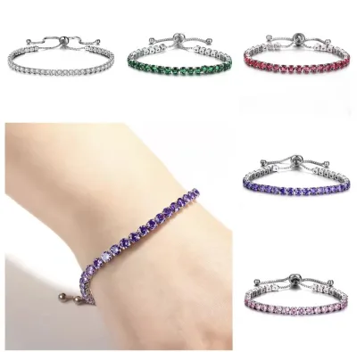 Creative Multi-color Rhinestone Jewelry 925 Sterling Silver Gold Plated Cubic Zircon Women Full Diamond Single Tennis Bracelets
