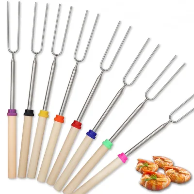 Factory Spot Telescopic Barbecue Fork Stainless Steel Barbecue Skewer Outdoor Barbecue Supplies