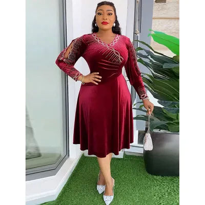 Evening Dress Hot Diamond Velvet Dress New Style European and American Elegant 2024 Autumn and Winter African Plus Size Summer
