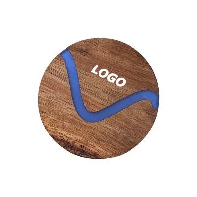 Custom Resin and Acacia Wood Coaster, Round Heat Resistant Tea and Coffee Table Mat