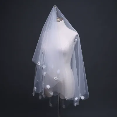 Wedding Veil Short Ivory White Bridal Veils High Quality Wedding Accessories Boda Bride Flowers Pearls Headpieces