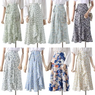 Wholesale of Low-priced Women's Pleated Skirts Medium Length Floral Chiffon Slim Fit Comfortable and Breathable Half Skirts
