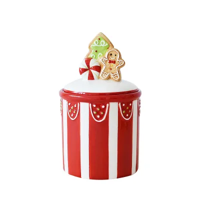 New Christmas Gingerbread Man Ceramic Airtight Storage Canister Embossed Hand Painted Sealed Jar With Rubber Gasket