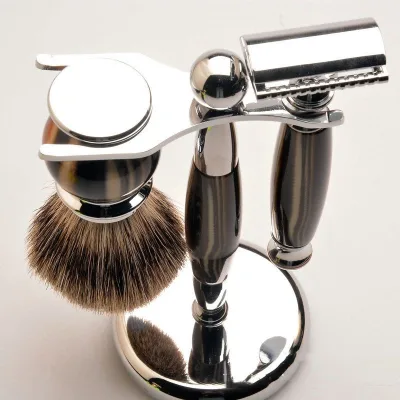 Men Shaving Grooming Kit Wood Handle Nylon Hair Shaving Brush With Brush Stand Gift Set
