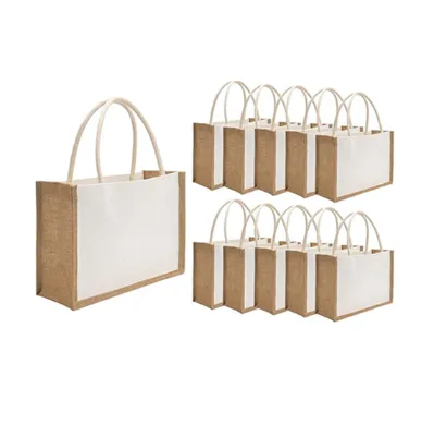 Wholesale Shopper Bag Large Natural Eco-Friendly Burlap Jute Shopping Bag With Custom Printed Logo
