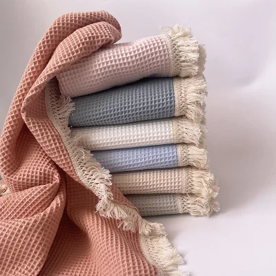 New Nordic-style Pure Cotton Waffle-weave Tassel Plaid Solid Pattern Customizable Baby Bath Towel Throw Office Cape Sofa