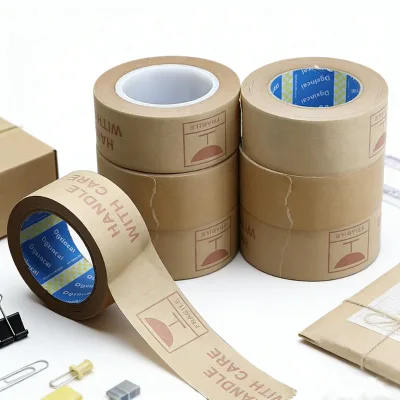 Factory Supply High Strength Water Activated Fiber Reinforced Self Adhesive Kraft Tape for Industrial Carton Sealing
