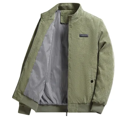 Spring and Autumn Men's Black Solid Color Stand up Collar Jacket Casual Coat