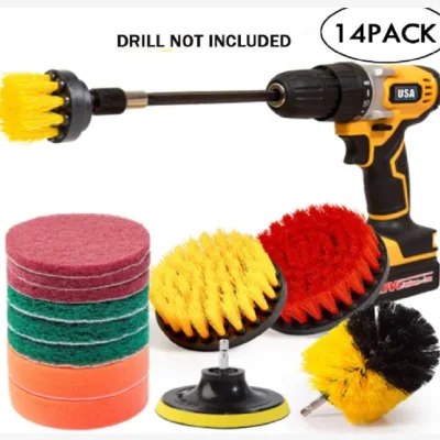 14pcs Electric Detailing Brush Set Car Wash Bathroom Kitchen Clean Made Durable Plastic Drill Cleaning Brushes for Car Wheel