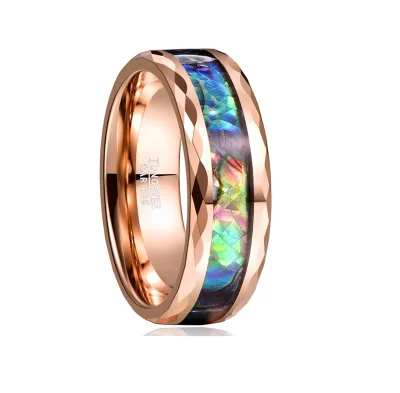 8mm Rings for Men Abalone Abalone Shell Tungsten Rings Rose Gold Wedding Bands Faceted Edge Tungsten Valentine Gift Ring