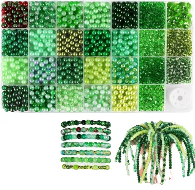 28 Grids Green Glass Beads Kit for Jewelry Making, DIY Beads Set with Faceted Crystals & Pendants for Bracelets, Crafting Kit