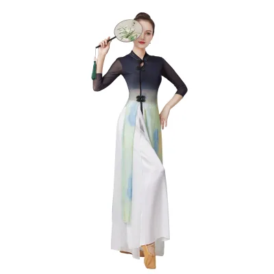 Flowing Martial Arts Practice Outfit, Qipao Elegance, Silk Dress, Chinese Dance, Ancient Style Dance Charm, Yoga Clothing