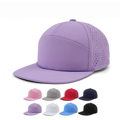 Outdoor Mountaineering Quick-Drying Waterproof Flat Brim 7 Panel Rope Gorras Hat Breathable Laser Cut Men's Baseball Cap
