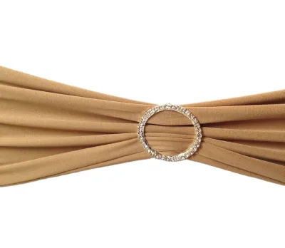 Light Coffee Spandex Chair Band Brooch Sash with Rhinestone Ribbon Buckle for Wedding