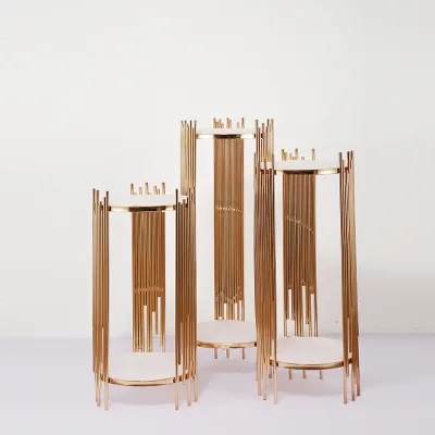Wholesales Gold Modern Design Living Room Flower Stand 2 Layer Flower Rack Metal Wedding Decoration Flower Display Rack