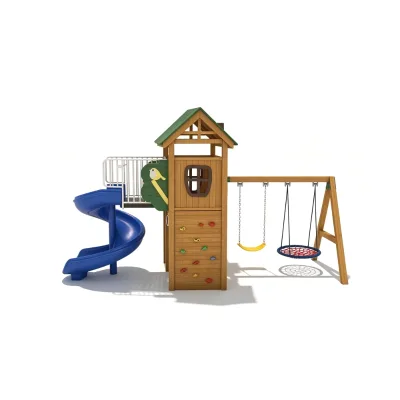 Forest Style Wooden Shape Combo Slide Weatherproof Outdoor Children Amusement Facility