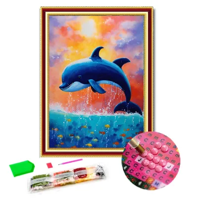 2021 Hot Sale DIY Crafts Modern Fashion 5D Luminous Diamond Mosaic Painting Dolphin Frame