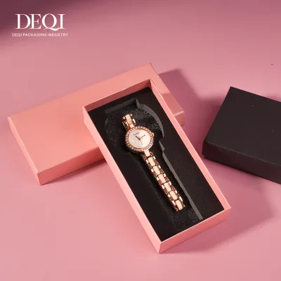 DEQI Eco Friendly Recycled Paper Watch Box Rigid Lid and Base Watch Jewelry Lipstick Packaging Box with Protective Insert