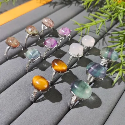 Wholesale High Quality Healing Gemstone Natural Crystal Quartz Rings Oval Cabs Tiger's Eye Rings for Women Engagement Anivesary