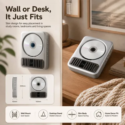 Wall Mount and Desktop CD Player with Bluetooth in OUT for Home Use