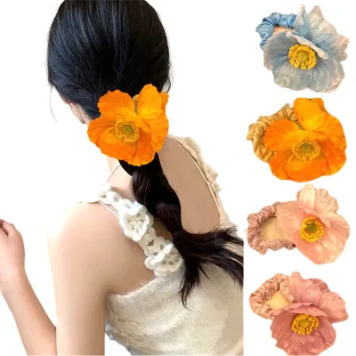 AITONGFloral Cloth Hair Scrunchies, Artificial Fabric Flower, Cute Egg Flower Hair Ties for Women, Pastoral Style