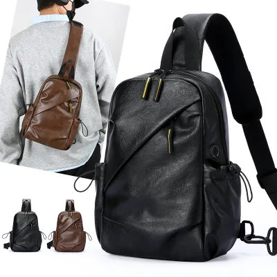 New Men's Chest Phone Bag Lightweight Versatile Waterproof Durable PU Material Sporty Crossbody Bag for Casual Commuting