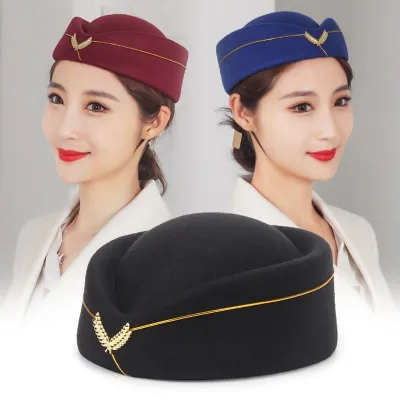 Wholesale Airline Stewardess High Quality Brown Fashion Outdoor Felt Girls Beret Hat White Women French Cap