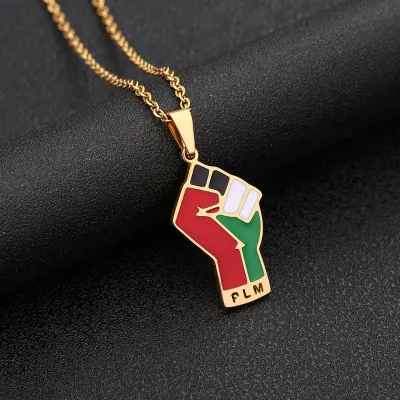 Gold Stainless Steel Palestinian Pendant Necklace Jewelry Letter Palestine National Flag Map Pendant Necklace