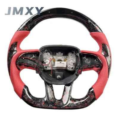 2015-2022 Dodge Challenger Charger Racing Style Sports Steering Wheel Forged Black Perforated Leather Real Carbon Fiber Material
