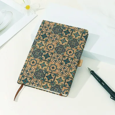 Promotional Gift Custom Eco-friendly Cork Hardcover Cork Notebook A5 Notepad Vintage Floral Diary Blank 200 Pages Pattern Custom