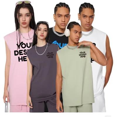 Winter Casual Streetwear Custom Logo Undershirt Gym Workout Sleeveless T-shirt Vest Men Stringer Tank Top Two Piece Set Shorts