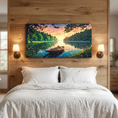 Art Deco Style Landscape Lake Paintings Serene Lake Scenery Square Canvas Art Prints Nature Decorative Hanging Art
