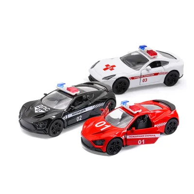 LED and Music Police Car Model Toy Pull-Back Alloy Diecast Mini Vehicle Collection Gift with Display Box for Ages 8+