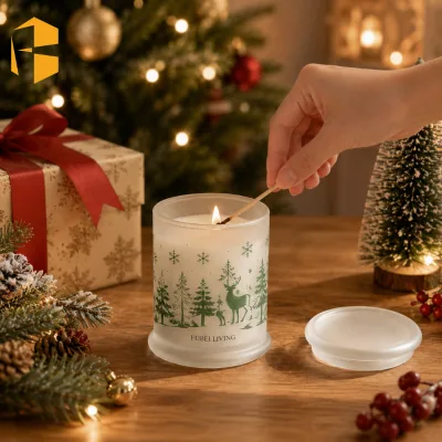 FUBEI LIVING Christmas Tumbler Glass Candle Jar with Lid Luxury Holiday Empty Candle Container for Xmas Gift Home Festive Decor