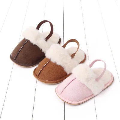 Autumn Winter Children's Plush Slippers Newborn Girls Indoor Baby Shoes with  Insole Fashionable and Soft Keep Warm