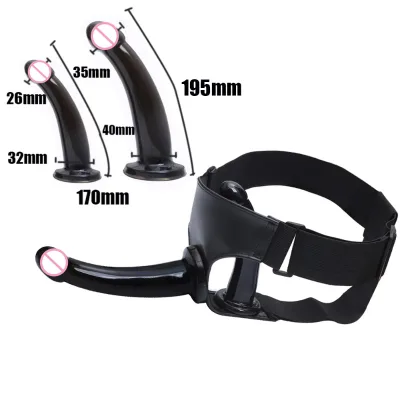 Black Realistic Soft Harness Wearable Dildo With Adjustable Belt Double Strap on Dildo for Women