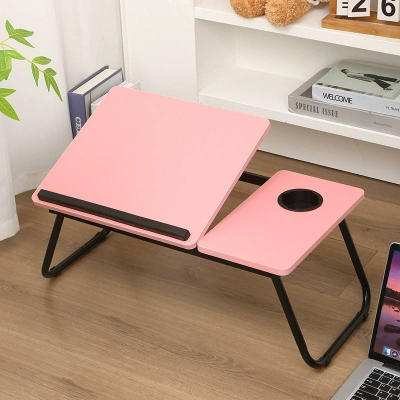 Folding Small Table with Cup Holder Drawer Wooden Bed Laptop Study Office Dining Desk Anti slip Bed Table for Home